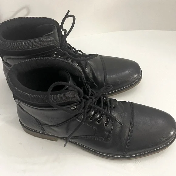 Ashford Hayes Men's Black Faux Leather Boots Size 9Medium Lace Up Good Condition - Picture 4 of 13